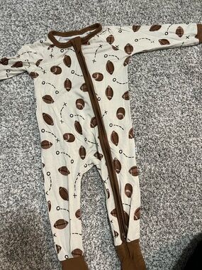 Tiny Jams Bamboo Football Print One-Piece Pajama - Cream and Brown